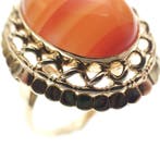 Vintage gouden ring met carneool bandagaat, Sieraden, Tassen en Uiterlijk, Ringen, Gebruikt, Overige kleuren, 20 of groter, Ophalen of Verzenden