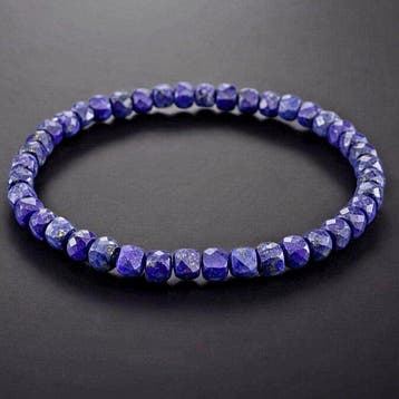 Lapis lazuli armband bestrooid met pyriet. Kubusvormige