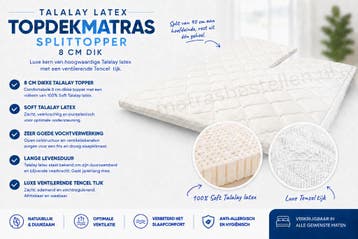 Talalay topper de luxe - 8cm - Split - 180/220, Verzenden, Wit, Overige typen, Nieuw