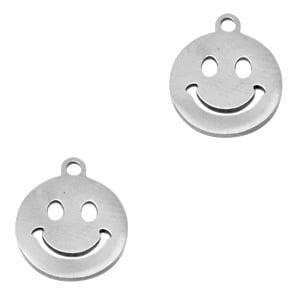 1 x Roestvrij stalen (RVS) Stainless steel bedel smiley 1..., Ophalen of Verzenden, Nieuw, Kraal