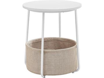 Veiling - iBella Living bijzettafel rond met mand wit, Nieuw