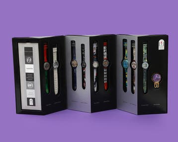 Set van tien Olympic Legends Swatch (pols)horloges, 1996, Nieuw