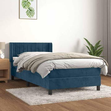 vidaXL Boxspring met matras fluweel donkerblauw 90x200 cm, 90 cm, Eenpersoons, Nieuw, 200 cm
