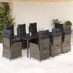 vidaXL 9-delige Tuinset met kussens poly rattan grijs, Tuin en Terras, Verzenden, Nieuw, 8 zitplaatsen, Tuinset
