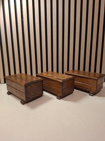 Sigarettendoos (3) - vintage - Eik - Opbergkistje -
