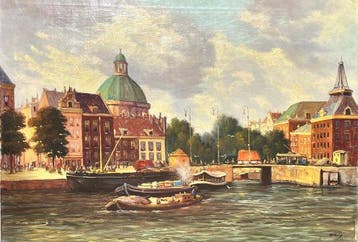 Leo Vrolijk (XX) - Stadsgezicht Amsterdam met Koepelkerk
