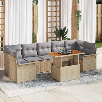 vidaXL Tuin Sofa Set 8 st beige en lichtgrijs, Verzenden, Nieuw, Rotan, 8 zitplaatsen