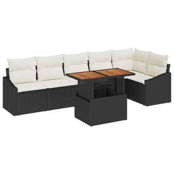 vidaXL Tuin Eetset met kussen 7 pcs Zwart en Crème, Tuin en Terras, Tuinsets en Loungesets, Verzenden, Nieuw, Rotan, 7 zitplaatsen