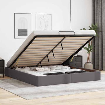 vidaXL Bedframe zonder matras 180x200 cm kunstleer grijs, Overige materialen, Eenpersoons, Verzenden, Nieuw