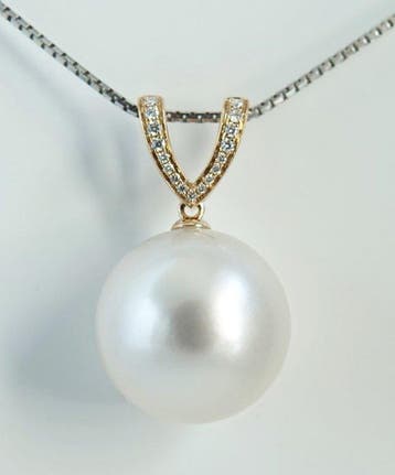 Hanger - 18 karaat Geel goud Parel - Diamant - Zuidzee,