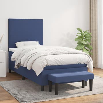 vidaXL Boxspring met matras stof blauw 90x200 cm, 90 cm, Eenpersoons, Nieuw, 200 cm