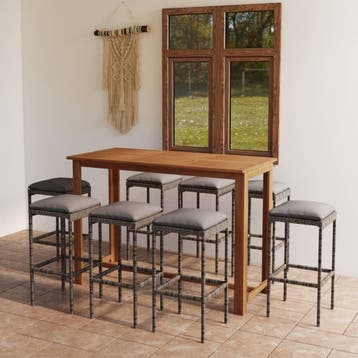 vidaXL 9-delige Tuinbarset met kussens grijs, Tuin en Terras, Tuinsets en Loungesets, Verzenden, Nieuw, Hardhout, 8 zitplaatsen