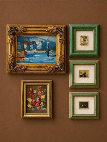 Lijst (5) - Hout, bladgoud, Glas - Decoratieve lijsten