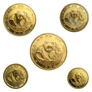 China. 1988 1.9 oz Chinese Gold Panda 5-Coin-Set (In Capsule