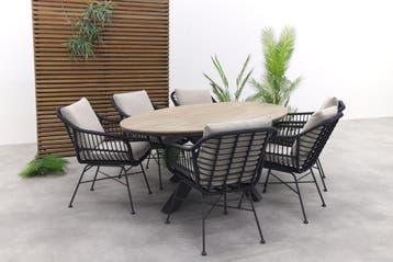 GI Margriet / Edison Ovale 6-delige Tuinset - 220 x 115 cm., Verzenden, Nieuw, Wicker, Tuinset