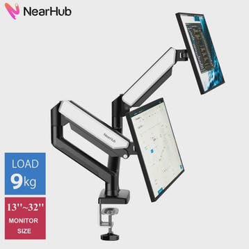 NearHub MS-002 Dubbele Monitor Arm met Klem- en Grommetbeves, Computers en Software, Verzenden, Nieuw