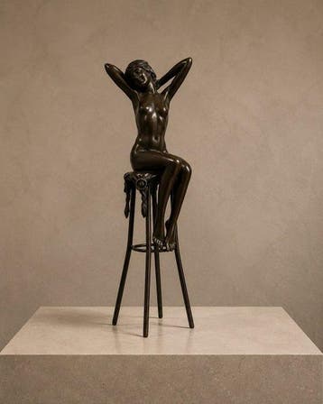 sculptuur, Elegante bronzen sculptuur – Zittende vrouw op