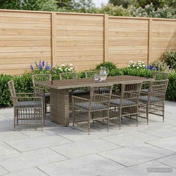 vidaXL Buiten eettafelset 9 st Grijs poly rattan, Tuin en Terras, Tuinsets en Loungesets, Verzenden, Nieuw, Meer dan 8 zitplaatsen