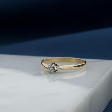 Roségouden solitairring met diamant; 0,05 ct., Gebruikt, Ophalen of Verzenden, Kleiner dan 17, Met edelsteen