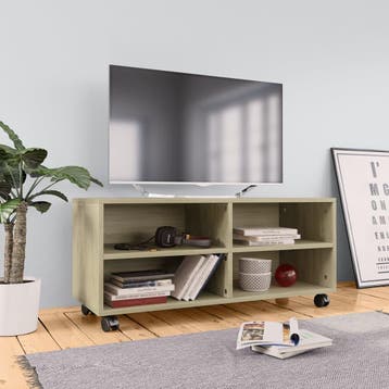 vidaXL Tv-meubel met wieltjes 90x35x35 cm bewerkt hout, Huis en Inrichting, Kasten | Televisiemeubels, Verzenden, Nieuw, 50 tot 100 cm