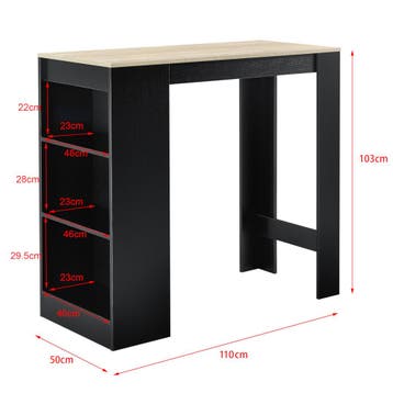 Bartafel met 3 planken 110x50x103 cm zwart en eikenkleurig, Huis en Inrichting, Verzenden, Nieuw