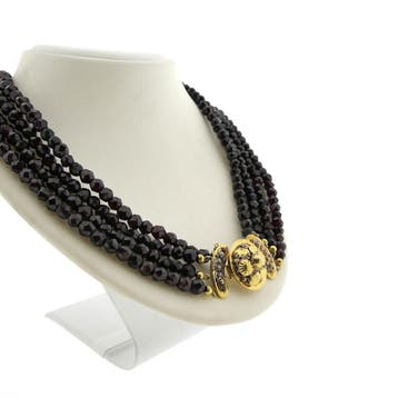 Antieke granaat kralencollier met gouden sierslot (Ketting), Sieraden, Tassen en Uiterlijk, Gebruikt, Ophalen of Verzenden, Met edelsteen