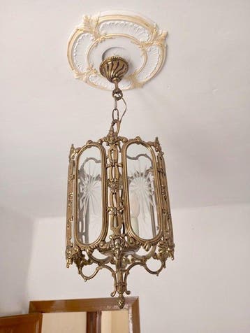 Plafondlamp - Brons - geslepen glas