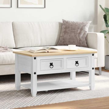 vidaXL Salontafel met lade Wit 85 x 50 x 45 cm Massief, Verzenden, Nieuw, Grenenhout, 50 tot 100 cm