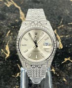 Rolex Datejust 41 - Silver Dial -126300- Iced Out - Diamonds, Staal, Polshorloge, Nieuw, Rolex