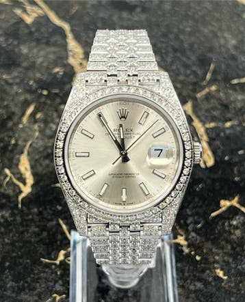 Rolex Datejust 41 - Silver Dial -126300- Iced Out - Diamonds, Staal, Polshorloge, Nieuw, Rolex