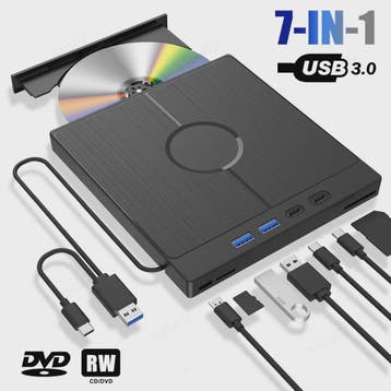 Externe CD/DVD Brander & Lezer met USB 3.0 & Type-C (7-in-1), Verzenden, Nieuw