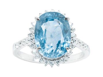 Ring - 14 karaat Witgoud, Blauw (Burma, geen hitte) -, Nieuw