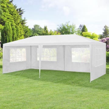 Paviljoen partytent met 6 zijwanden 6x3x2,55 m wit, Tuin en Terras, Verzenden, Nieuw