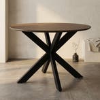 Ronde eettafel Madison Bruin Poot Zwart Mangohout 110 cm, Ophalen of Verzenden, Nieuw