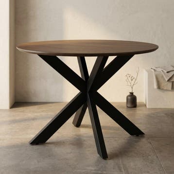 Ronde eettafel Madison Bruin Poot Zwart Mangohout 110 cm, Ophalen of Verzenden, Nieuw
