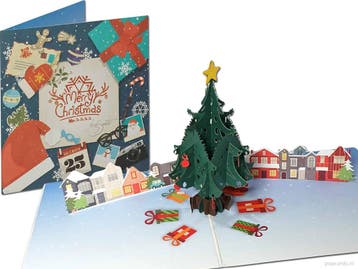 Kerstboom met cadeautjes en huisjes | Kerstkaart pop-up k..., Verzenden, Nieuw