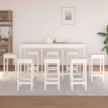 vidaXL 9-delige Barset massief grenenhout wit, Verzenden, Nieuw