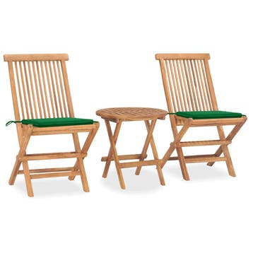 vidaXL 3-delige Tuinset inklapbaar met kussen massief, Tuin en Terras, 2 zitplaatsen, Verzenden, Teakhout, Nieuw