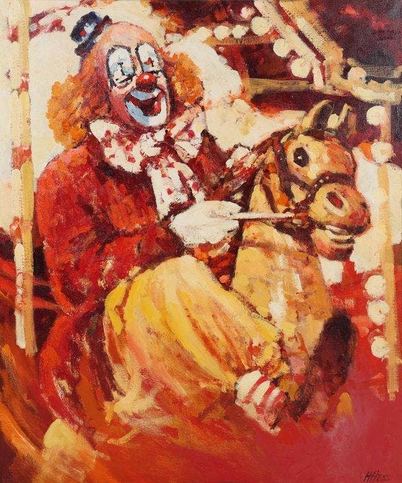 Henri Hess (1950) - Clown, Antiek en Kunst, Kunst | Schilderijen | Klassiek