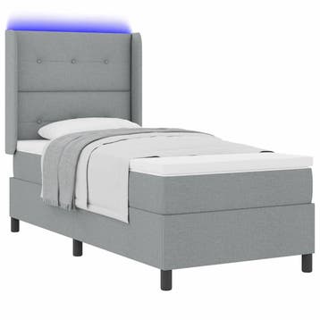 vidaXL LED Box Spring Bed met hoofdeinde Lichtgrijs 90 x 190, Verzenden, Nieuw, Eenpersoons, Stof
