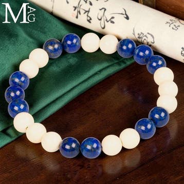 Elastisch armband met natuurlijke lapis lazuli en gepolijste