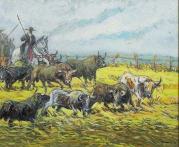 Spaanse school (XX) - Toros en el campo