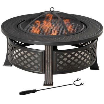 TRUUSK Vuurkorf Set - Pook - Vonkenscherm - Vuurmand - Ronde, Tuin en Terras, Verzenden