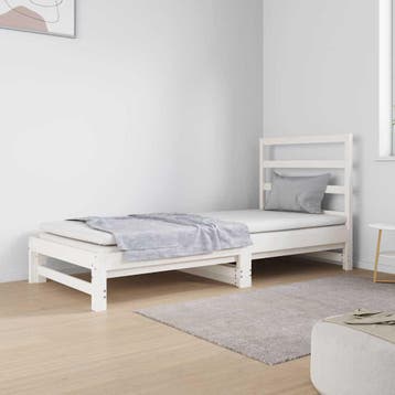 vidaXL Slaapbank uitschuifbaar massief grenenhout wit, 90 cm, Eenpersoons, Verzenden, Wit