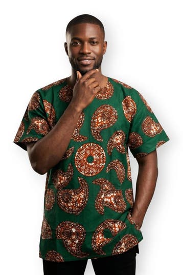 Groen Bruin Paisley Sun Dashiki Shirt / Dashiki Jurk - Afrik, Ophalen of Verzenden, Nieuw
