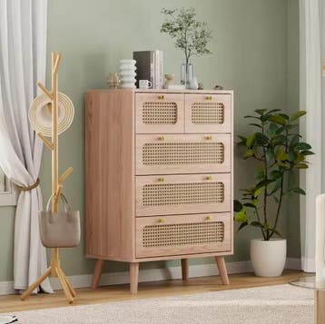 Rotan Ladekast 60 cm – Houten Dressoir met 5 Ruime Lades, Verzenden, Nieuw