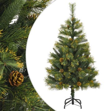vidaXL Kunstkerstboom met scharnieren en dennenappels 120 cm, Verzenden, Nieuw