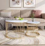 Salontafel set van 2 – Marmerlook en Goudkleurig Frame, Huis en Inrichting, Tafels | Salontafels, Verzenden, Nieuw