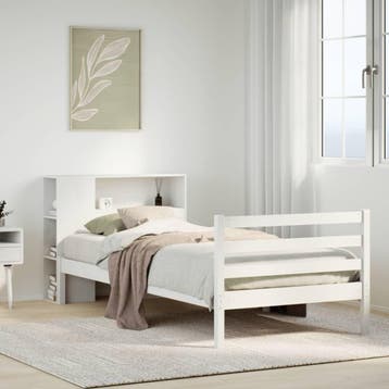 vidaXL Bed met boekenkast zonder matras grenenhout wit, Verzenden, Nieuw, Wit, Hout