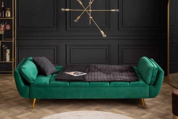 Retro slaapbank BOUTIQUE 215cm smaragdgroen fluweel 3 zits, Ophalen of Verzenden, Nieuw